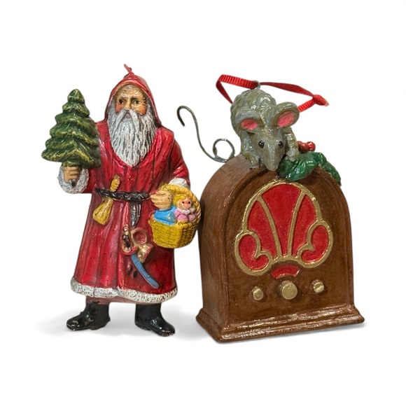 Vintage Other - Vintage Santa and Rat Radio Ornament Set